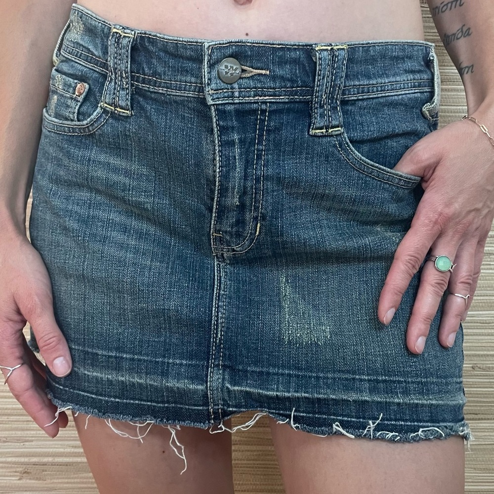 Wax Jeans Distressed Denim Mini Skirt